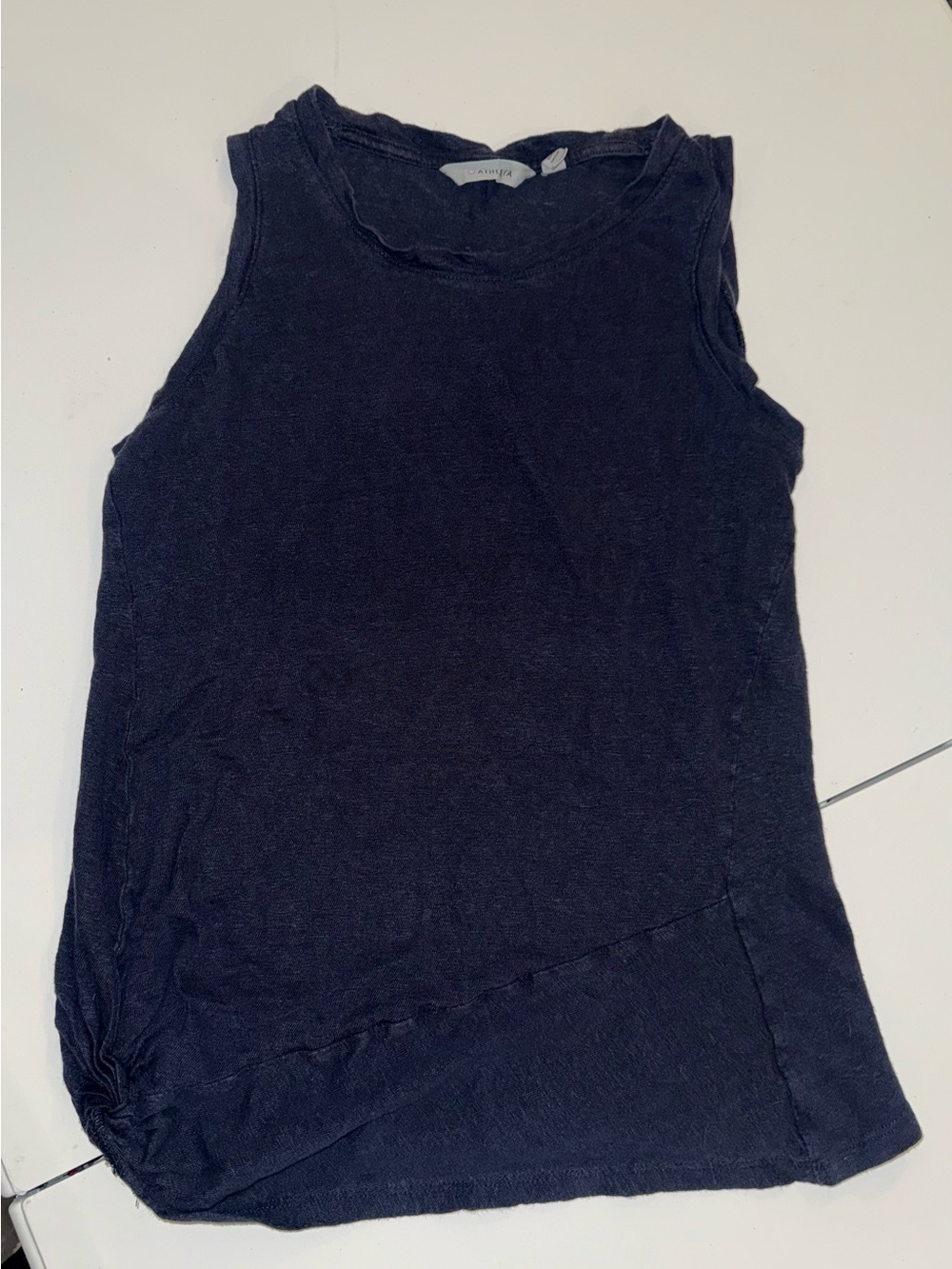 Athleta Navy Blue 100% Linen Side Knot Twist Tank Top S